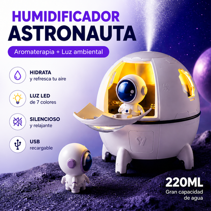 Humidificador Cápsula Espacial con Astronauta — Luz de Ambiente 7 Colores + Aromaterapia